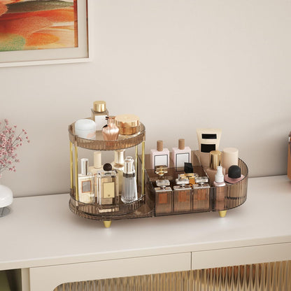 Skiennix Makeup Organizer - 360° Rotating Perfume Trays & 7-Divider Vanity Storage | Ideal for Bedroom & Bathroom