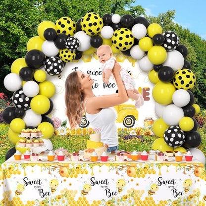 AIBIIN Bee 1st Birthday Party Supplies First Bee Day Decorations Tablecloth Set Bee Balloon Wreath Kit And Arch -1st Bee Birthday So Sweet To Bee One Banner Birthday Party For Boys Girls Photo Props