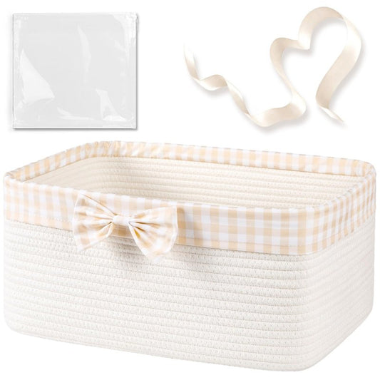 OIASKET Basket for Gifts Empty, Large Gift Basket 19L with Gift Bag and Ribbon, Woven Cotton Basket for Baby Showers, Birthday, Wedding, Easter, 15.35"x11.42"x6.69", White and Cream