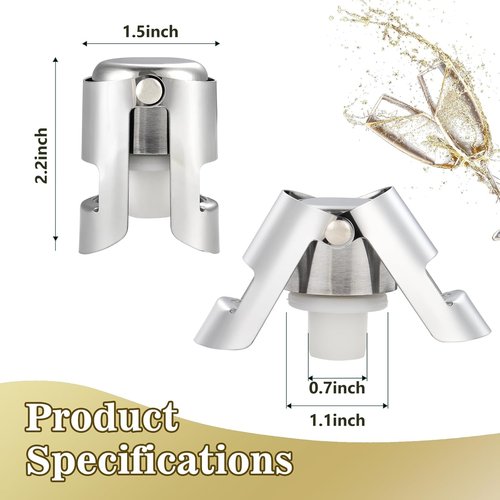 I-MART Pack of 2 Stainless Steel Champagne Stoppers, Prosecco, Sparkling Wine Bottle Stopper, Airtight Seal, Reusable, Dishwasher Safe