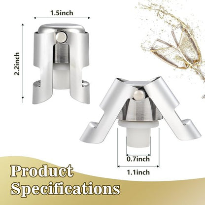 I-MART Pack of 2 Stainless Steel Champagne Stoppers, Prosecco, Sparkling Wine Bottle Stopper, Airtight Seal, Reusable, Dishwasher Safe