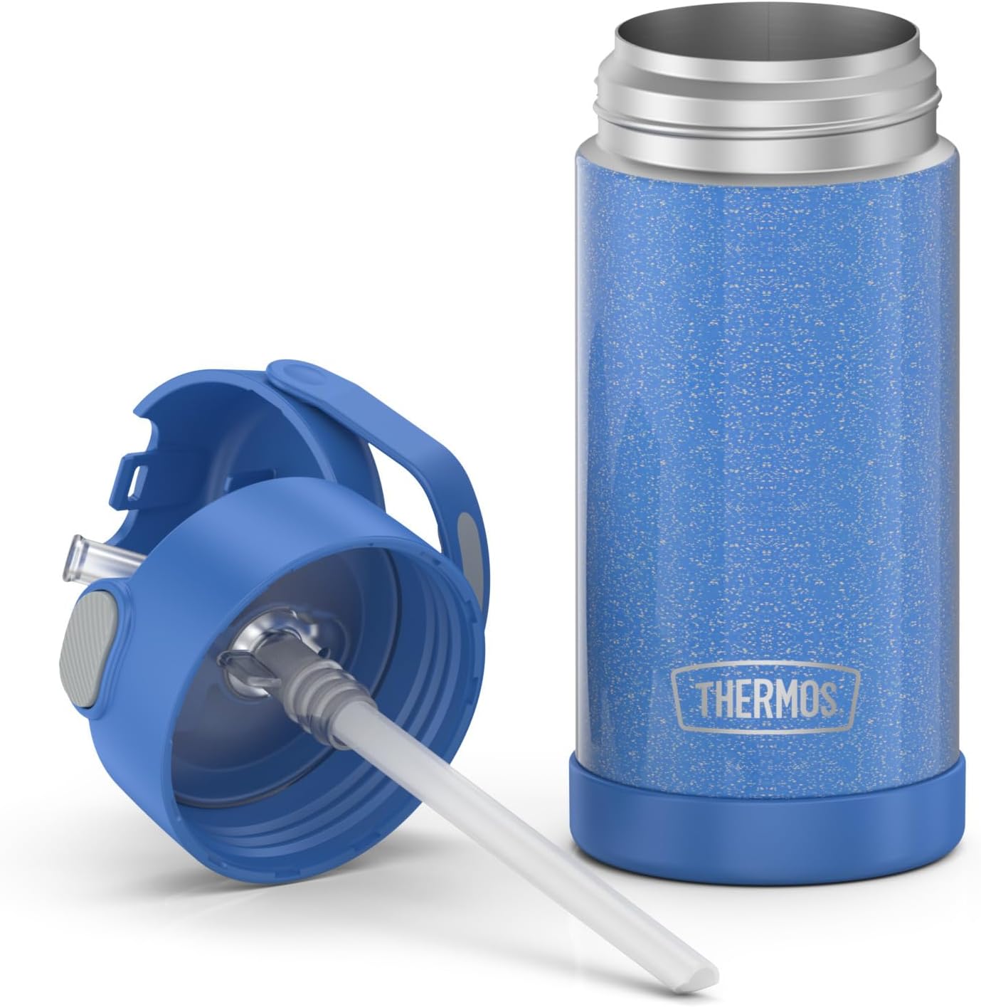 THERMOS FUNTAINER Water Bottle - 12 Ounce Kids Stainless Steel, Vacuum Insulated with Straw - Glitter Periwinkle