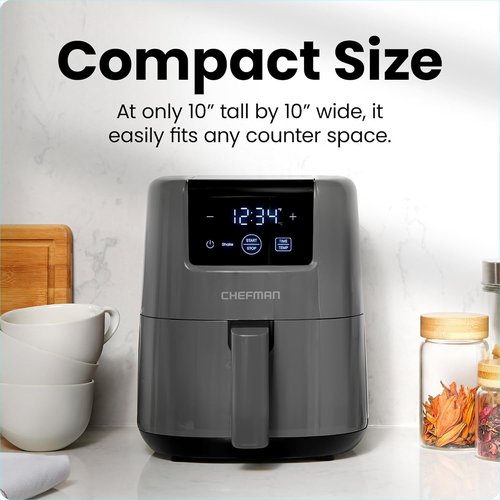 CHEFMAN 2 Qt Mini Air Fryer - Digital Compact Design with Nonstick Basket & Timer | Quick Meals in Grey