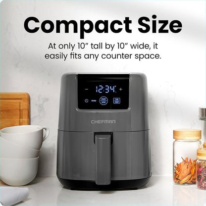 CHEFMAN 2 Qt Mini Air Fryer - Digital Compact Design with Nonstick Basket & Timer | Quick Meals in Grey