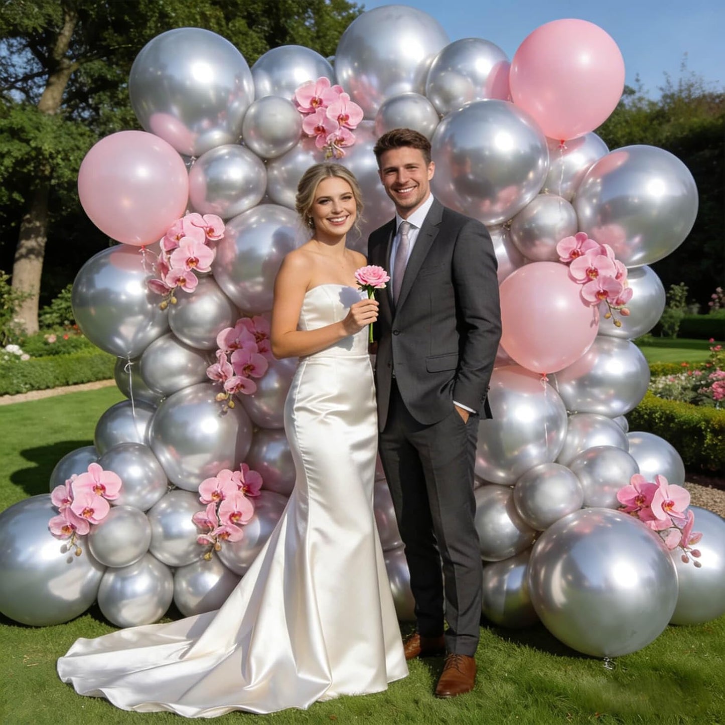 Metallic Silver Balloons by [Brand Name] - 12-Inch Latex Balloons for Birthday Party & Baby Shower | 110 Pack with Ribbons