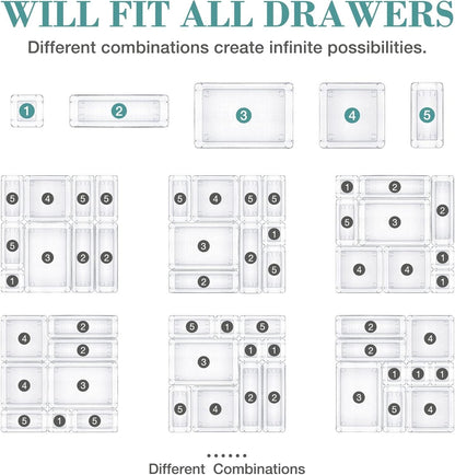 StorMiracle 16 PCS Drawer Organizer Set - Versatile Clear Storage Bins for Bathroom & Kitchen | Makeup, Jewelry, Utensils