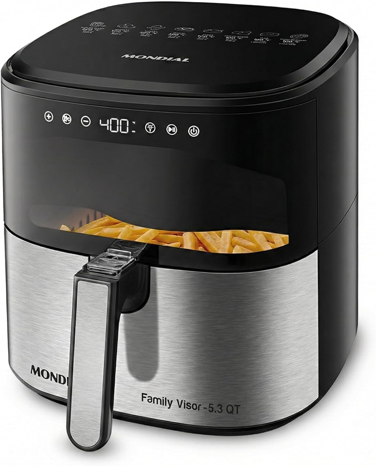 Mondial Air Fryer - Digital 5.3QT Capacity with High Power & Elegant Stainless Steel Finish - Black/Inox