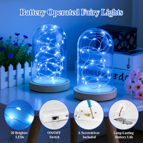 Lakumu Fairy Lights - 6-Pack Battery Operated 20 LED Waterproof Silver Wire String Lights | 7FT Blue for Mason Jars & Party Decor