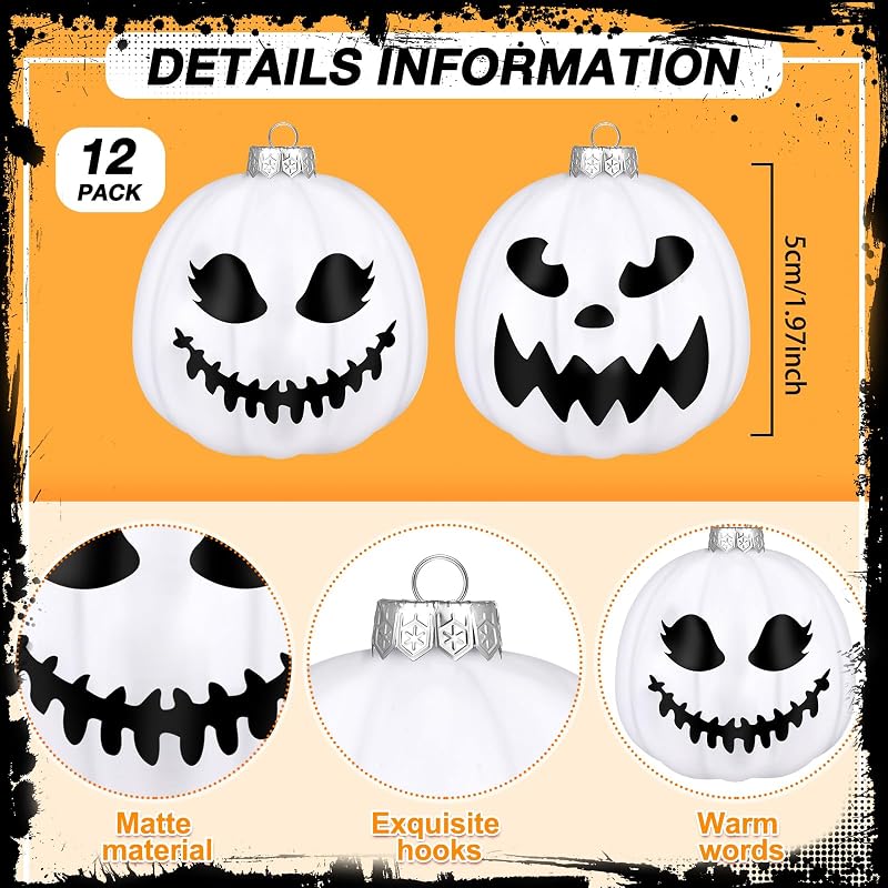 Liliful 12 Pcs Pumpkin Halloween Christmas Ornaments - 1.97'' (5 cm) Black & White