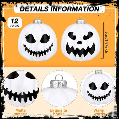 Liliful 12 Pcs Pumpkin Halloween Christmas Ornaments - 1.97'' (5 cm) Black & White