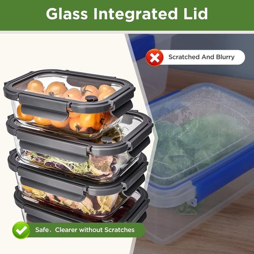 Glass Food Storage Containers - 10 Pack of 21oz | Airtight, Microwave Safe & BPA Free Meal Prep Set