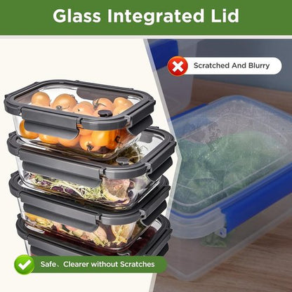 Glass Food Storage Containers - 10 Pack of 21oz | Airtight, Microwave Safe & BPA Free Meal Prep Set