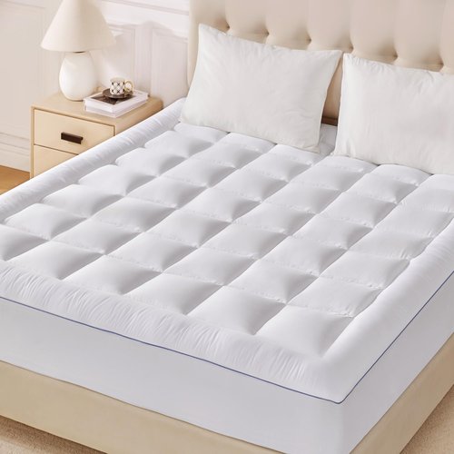 Eiayeebil Queen Size Mattress Pad, Soft Pillow Top Mattress Topper Queen with 8-21" Deep Pocket, Quilted Fitted Mattress Pad for Back Pain Relief, Down Alternative Filling, White