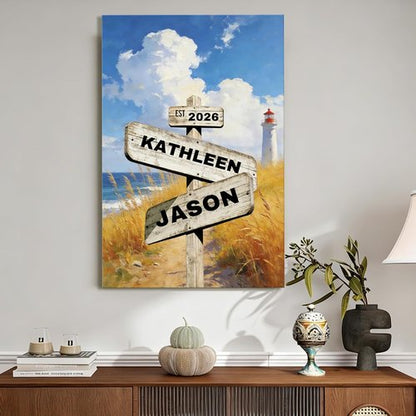 Crossroads Personalized Canvas Print - Custom Name & Date Wall Art for Couples | Perfect Valentine's Day Gift, 8x12