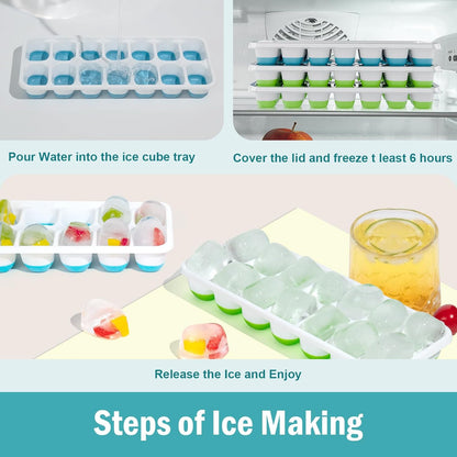 Skiennix Silicone Ice Cube Trays - Easy Release, Spill-Resistant, BPA-Free | Perfect for Cocktails & Baby Food