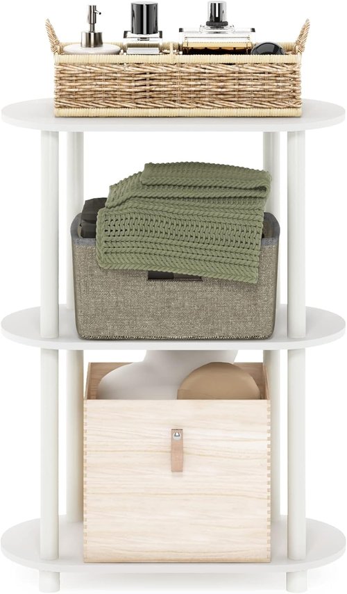 Furinno 3-Tier Modern Oval Side Display Rack - No Tools Required, White Finish