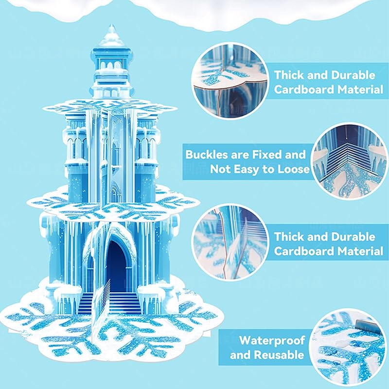 Frozen Birthday Cupcake Stand 3-Tier with Ice Castle & Snowflakes - Blue Snowflake Variation