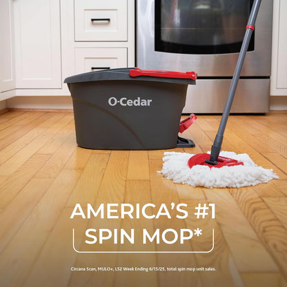 O-Cedar EasyWring Microfiber Spin Mop & Bucket | Efficient Floor Cleaning System with Extra Refill - Red/Gray