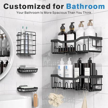 EUDELE Adhesive Shower Caddy - 5 Pack Rustproof Stainless Steel Bath Organizers | No Drilling, Large Capacity