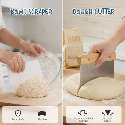 RORECAY Sourdough Bread Proofing Basket Set - 9" Round & 10" Oval Cane Baskets with Dough Tools