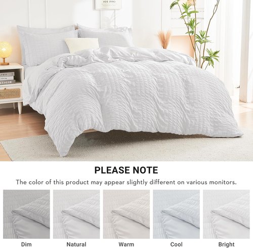 HYMOKEGE Twin XL Comforter Set - 5-Piece Seersucker Luxury Bedding Set for All Seasons | White