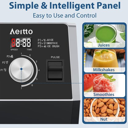 Aeitto 1800W Professional Countertop Blender - 68Oz Large Capacity | 3 Programs & 7 Speeds for Smoothies & Frozen Drinks - Black