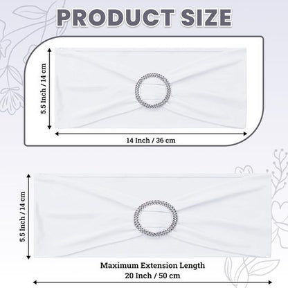 MDS Spandex Chair Sashes - Premium Stretch Covers with Buckle Slider for Weddings & Events | Pack of 25 - White