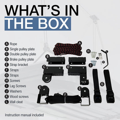 StoreYourBoard Cargo Box Pulley System - Heavy-Duty Garage Hoist for Rooftop Carriers | 150 lbs Capacity, Fits 8-10 ft Ceilings