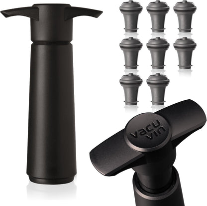 Vacu Vin Wine Saver Pump Black with 8 Vacuum Stopper Grey - Airtight Seal for Opened Bottles to Preserve the Freshness Up to 10 Days - Easy to Use Perfect for Every Occasion