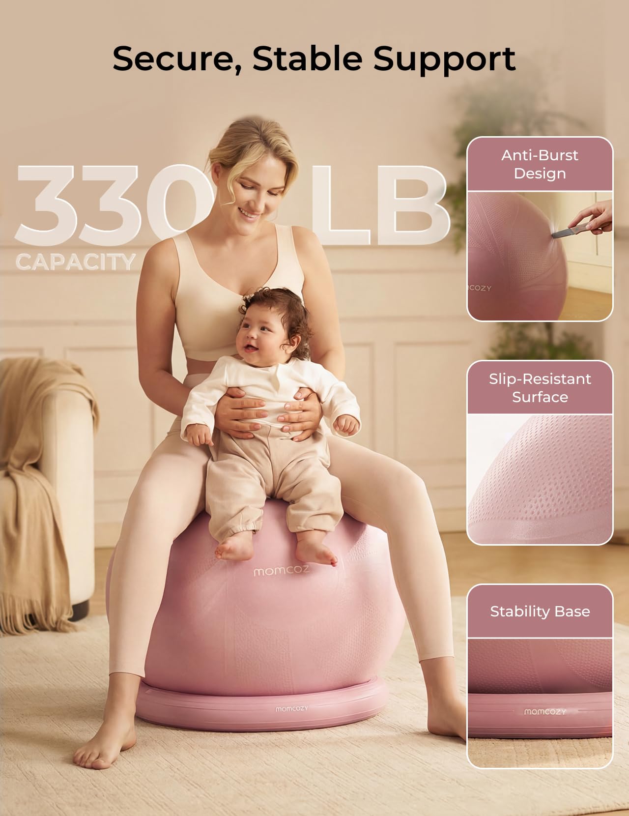 Momcozy BirthEase Maternity Ball Set, Birthing Ball with App Full-Journey Courses, BPA-Free PVC & Anti Burst Exercise Yoga Ball for Maternity, Labor, Physio, Recovery