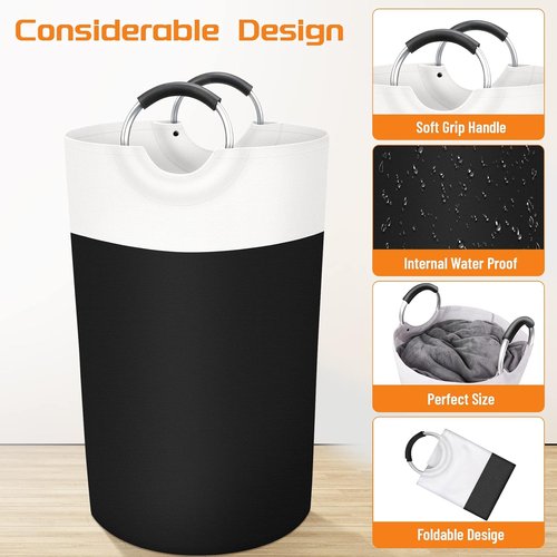 BlissTotes 90L Laundry Basket - Collapsible Waterproof Hamper with Foam Handles | Black