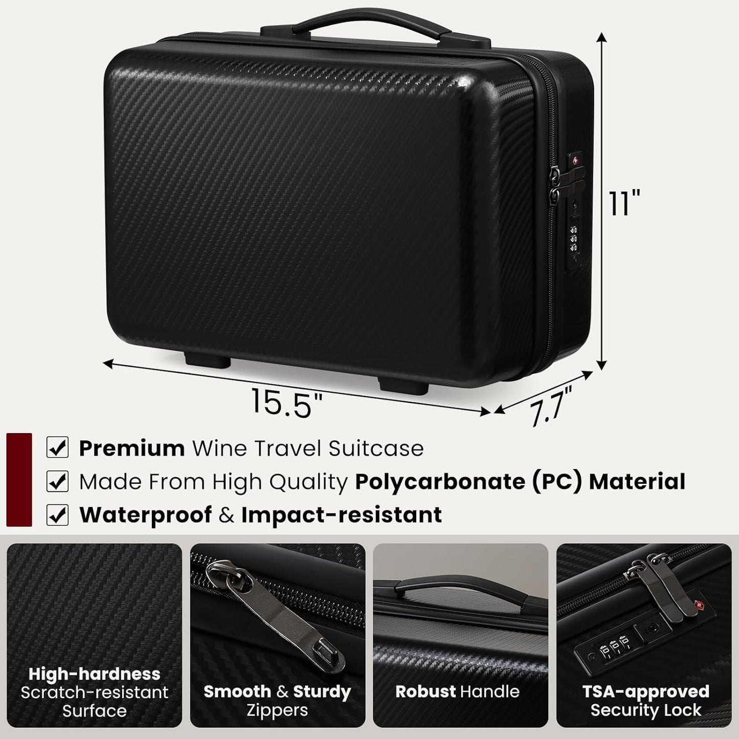 Wine Travel Suitcase for 4 Standard Wine Bottles - 360-degree All-around Protection Bottle Luggage for Airplane, Car, Outdoor Carrying - Impact Resist, Sturdy, Waterproof Wine Bottle Protector Case