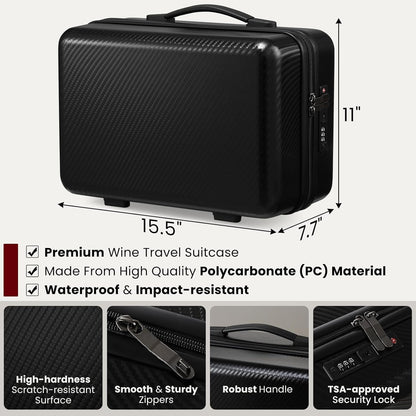 Wine Travel Suitcase for 4 Standard Wine Bottles - 360-degree All-around Protection Bottle Luggage for Airplane, Car, Outdoor Carrying - Impact Resist, Sturdy, Waterproof Wine Bottle Protector Case