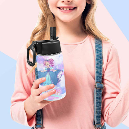 Personalized Kids Water Bottle with Straw Custom Princess Gradient Color Water Cup with Kids Name Cute Water Bottle Gift for Girls Daughter Granddaughter Child School Birthday 12oz