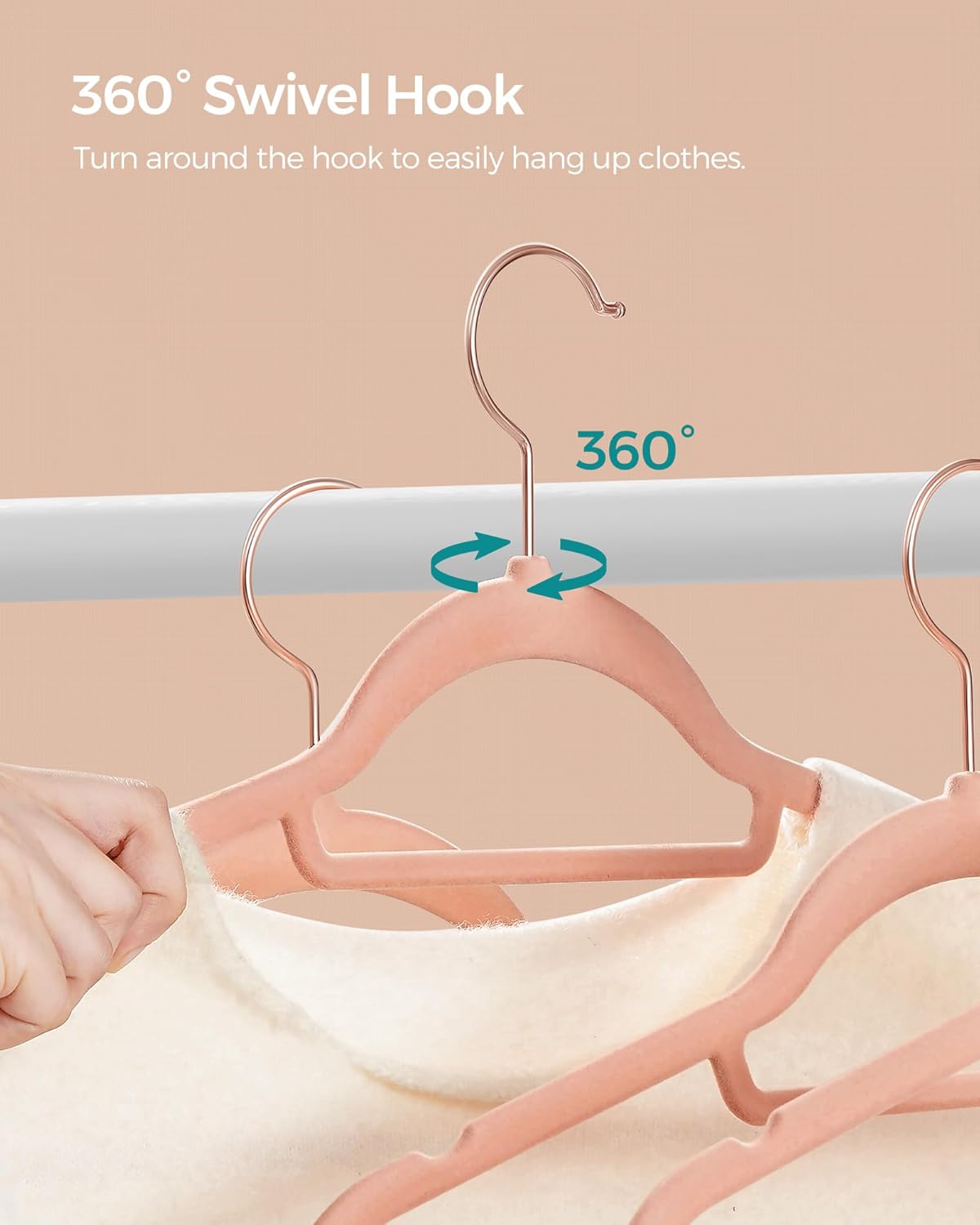SONGMICS Velvet Hangers - Set of 60 Non-Slip Clothes Hangers with Rose Gold Swivel Hook | Coral Pink, 17.1-Inch