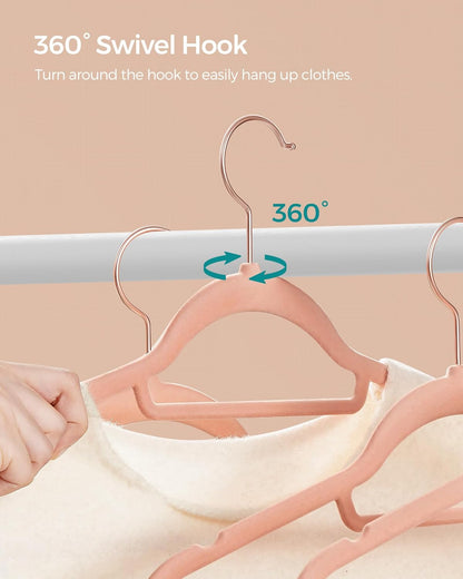 SONGMICS Velvet Hangers - Set of 60 Non-Slip Clothes Hangers with Rose Gold Swivel Hook | Coral Pink, 17.1-Inch
