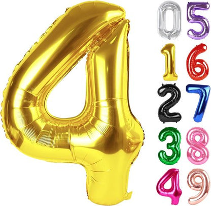 Gold Number 4 Balloon - 40 Inch Giant Foil Balloon for 4th Birthday Party Decorations