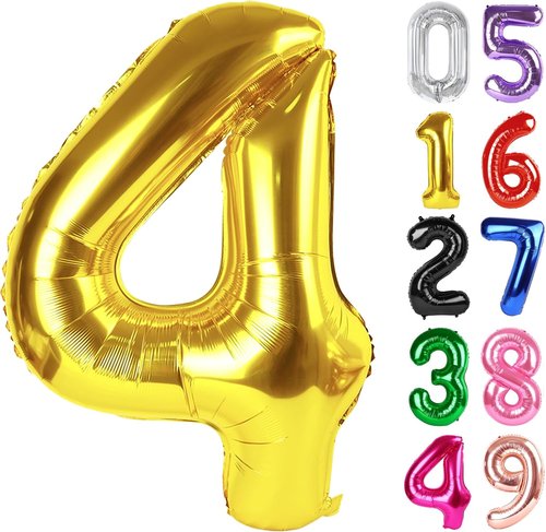 Gold Number 4 Balloon - 40 Inch Giant Foil Balloon for 4th Birthday Party Decorations