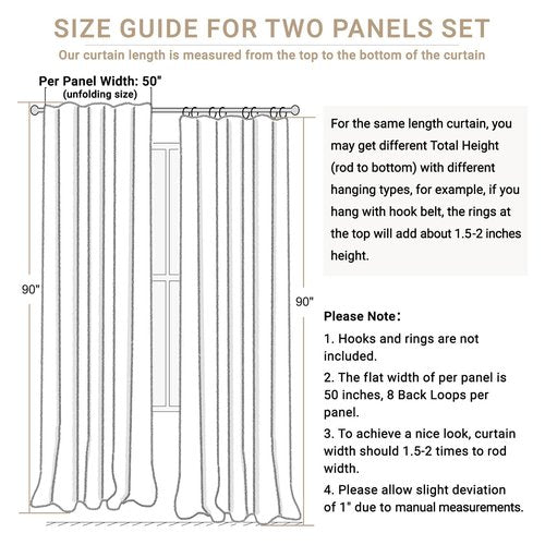 100% Blackout Shield Linen Blackout Curtains for Bedroom 90 Inches Long, Back Tab/Rod Pocket Living Room Drapes, Thermal Insulated Blackout Curtains 2 Panels Set, 50" W x 90" L,Cream