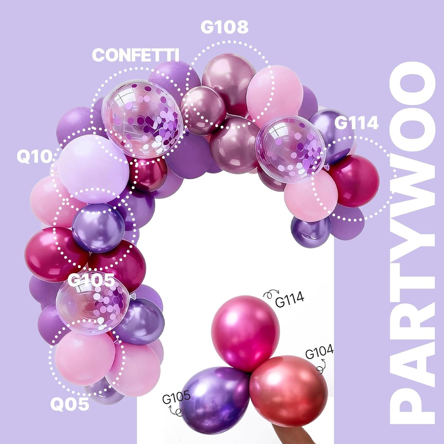 PartyWoo 12-Inch Pink & Purple Balloons - 66pcs Pastel Metallic & Confetti for Baby Shower & Birthday Decor