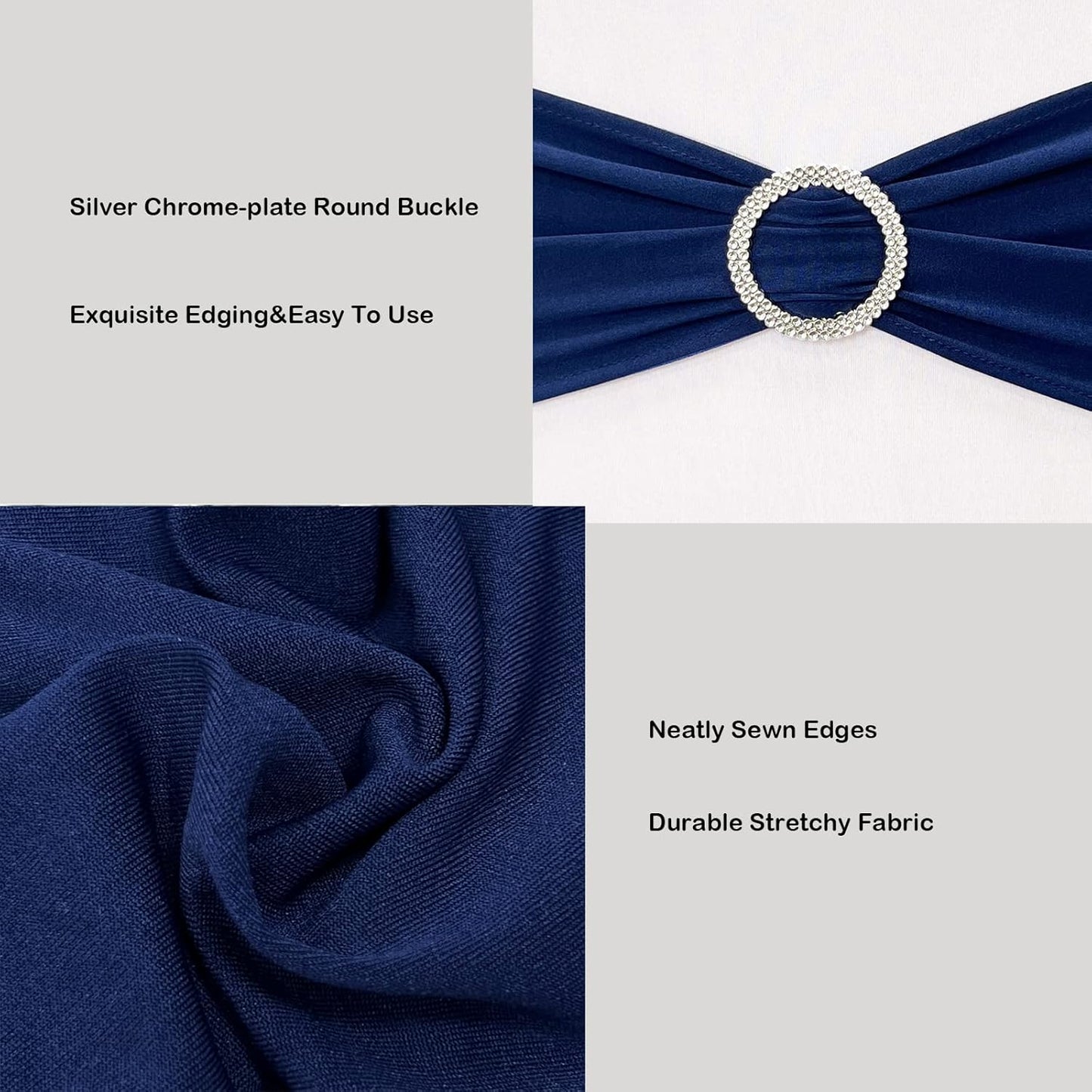 Spandex Chair Sashes by [Brand Name] - 50PCS Stretch Chair Ties with Buckle Slider for Navy Blue Wedding Decor