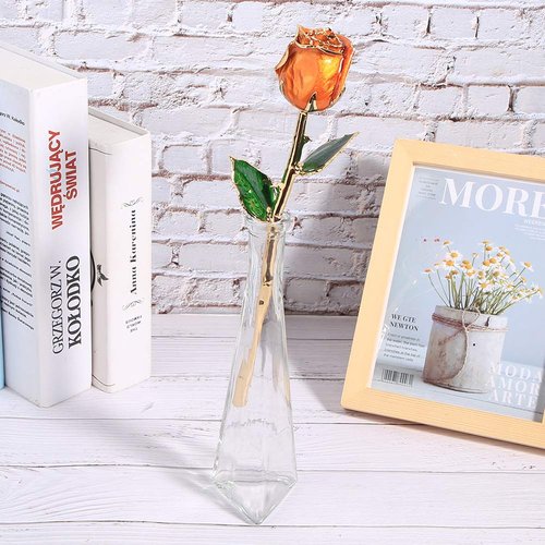 24K Budding Gold Rose Her, Real Golden Plated Red Rose, Gold Dipped Flower Present for Wife, Mom, Grandma, Birthday, Anniversary, Wedding (Orange)