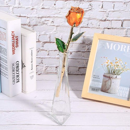 24K Budding Gold Rose Her, Real Golden Plated Red Rose, Gold Dipped Flower Present for Wife, Mom, Grandma, Birthday, Anniversary, Wedding (Orange)