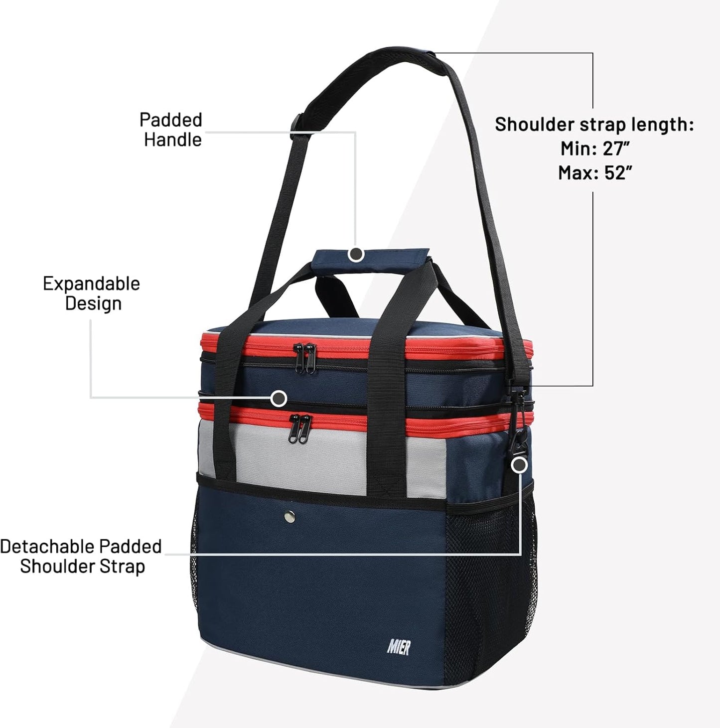 MIER Expandable 24L Lunch Bag - Double Layer Insulated Cooler Tote for Work & Travel | Navy Blue