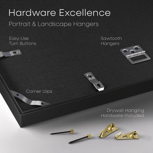 Homeforia 16 x 24 Picture Frame Black, High End Metal 24x16 Poster Frame, 16 x 24 Black Frames Matted to 12 by 18 inch Print, 24by16 Thin Frame with Mat 12x18 Photo, Tempered Glass, Wall Kit, Set of 1