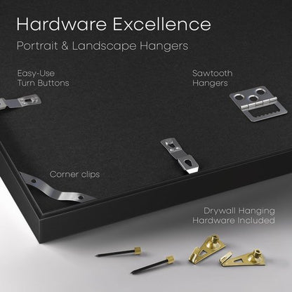 Homeforia 16 x 24 Picture Frame Black, High End Metal 24x16 Poster Frame, 16 x 24 Black Frames Matted to 12 by 18 inch Print, 24by16 Thin Frame with Mat 12x18 Photo, Tempered Glass, Wall Kit, Set of 1