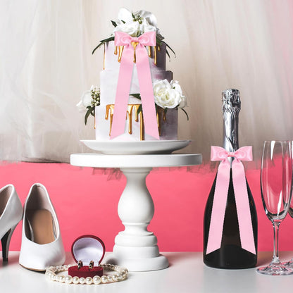 Skiennix 24-Piece Large Pink Candlestick Decoration Set - Self-Adhesive Gift Wrapping Bows | 13 Inches