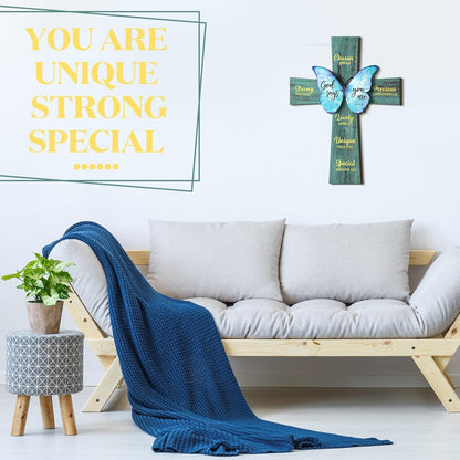 Panelee Inspirational Cross Wood Sign - 11.81 Inch Bible Verse Wall Decor for Home & Office