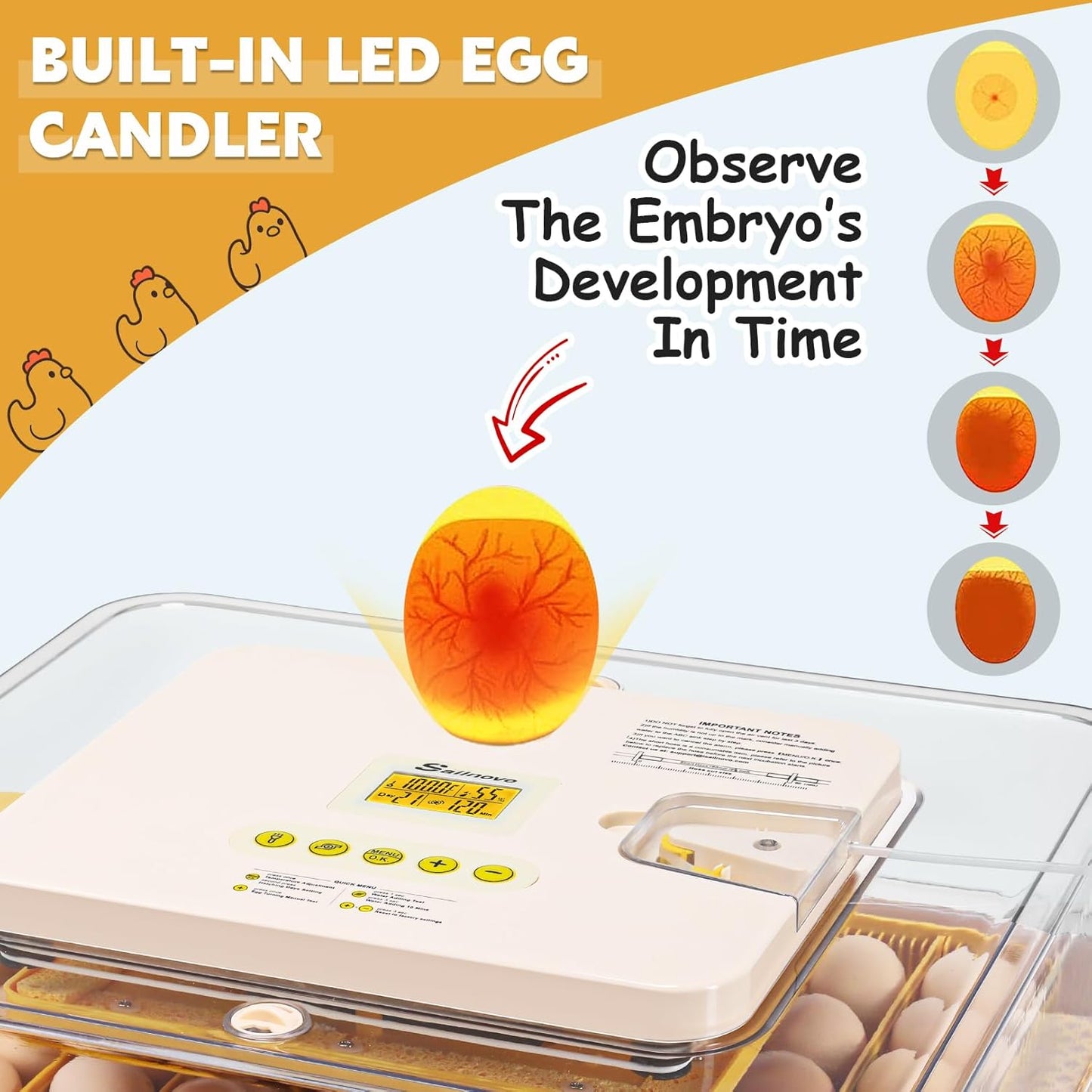 Sailnovo 56 Egg Incubator - Automatic Egg Turning & Humidification | Temperature Control for Chicken, Duck, Quail Eggs