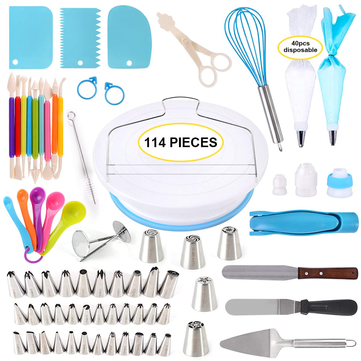 305Pcs Cake Decorating Supplies Cake Decorating Kits for Beginners, Cupcake Decorating Tools Baking Supplies Set for Kids and Adults, Cake Turntable Stands, Piping Tips & Bags